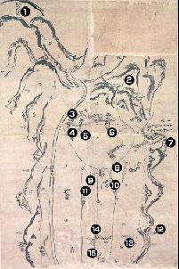 Illustrated map of shrines and temples in Honedera